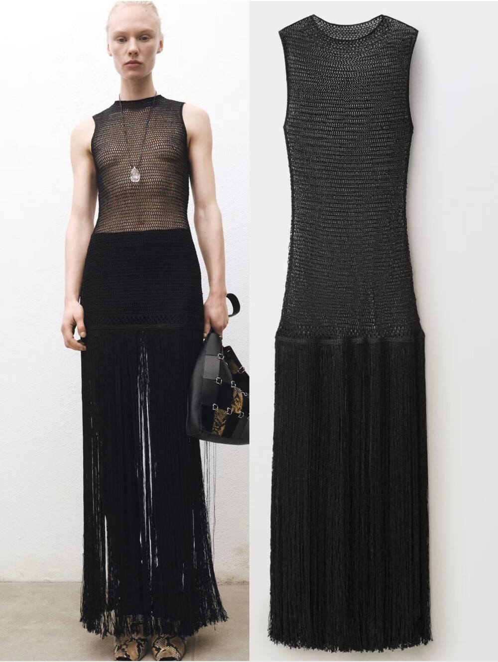 MANGO Openwork Fringe Dress